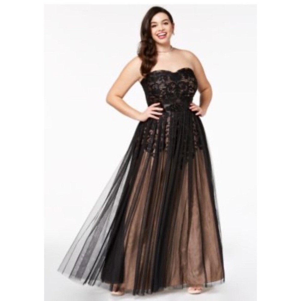 City Chic Black Nude Tulle Sweetheart Maxi Ballgown Dress L 20 NEW